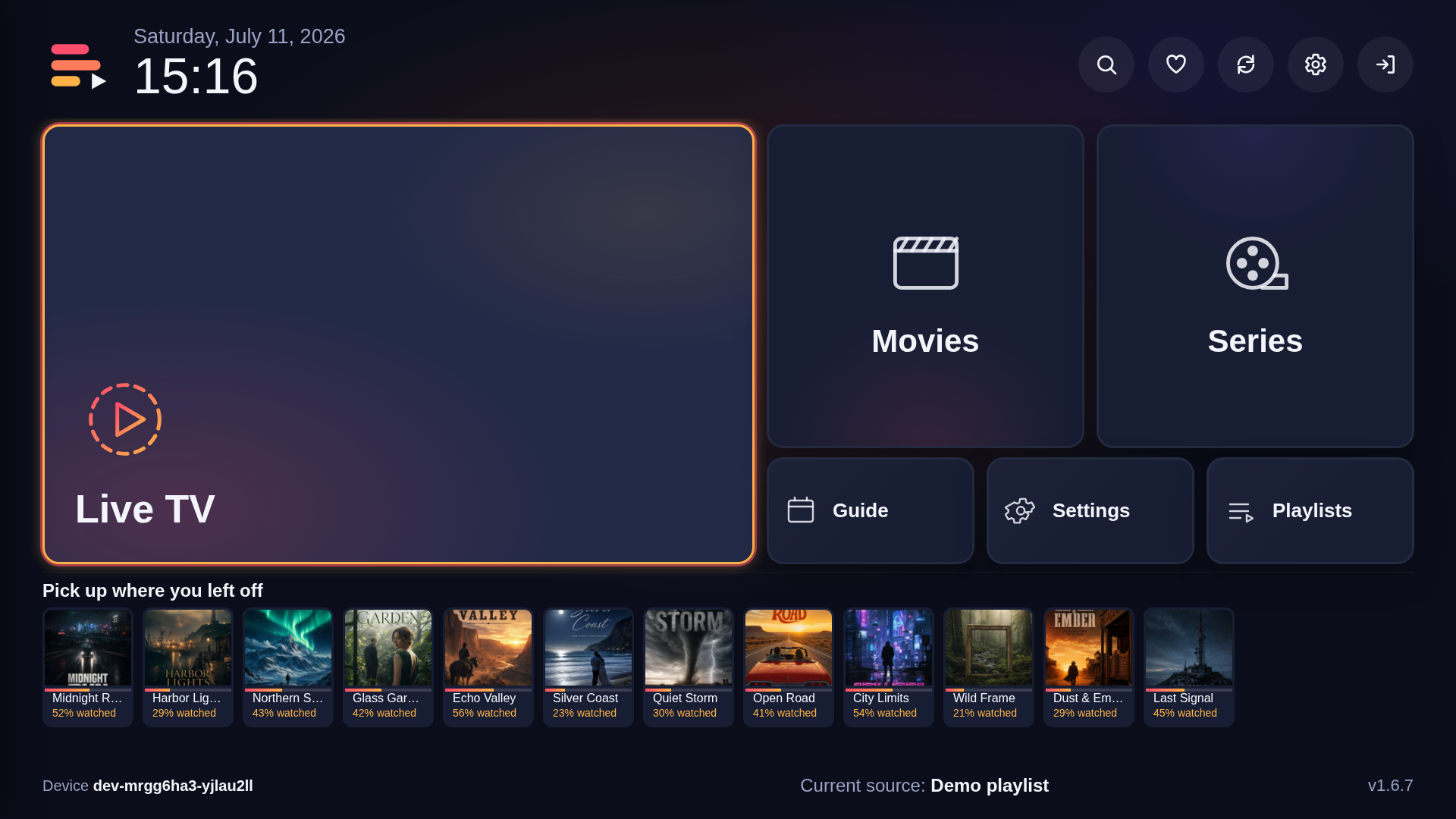 IPTV Spree Classic tiles dashboard